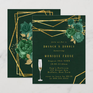 Invitation Vert & Or Géométrique Floral Brunch & Bubbly