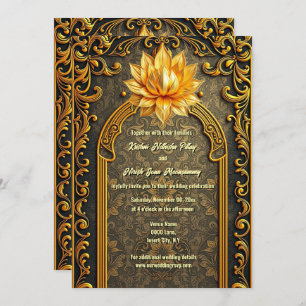 Invitation Vert or indien lotus flower Hindi Hindu élégant