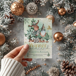 Invitation Vert or mignon Noël Gnome Cerf Anniversaire