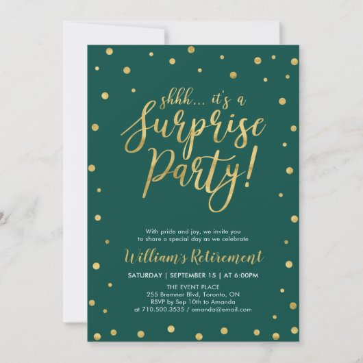 Invitation Vert & Or | Moderne Fête de Retraite Surprise (Devant)