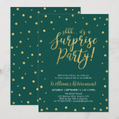 Invitation Vert & Or | Moderne Fête de Retraite Surprise (Devant / Derrière)