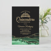 Invitation Vert or noir Agate marbre Quinceanera (Debout devant)