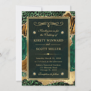 Invitation Vert Or Pailleté Jungle Agate Mariage