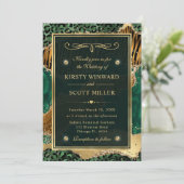 Invitation Vert Or Pailleté Jungle Agate Mariage (Debout devant)