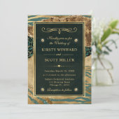 Invitation Vert Or Pailleté Mariage Agate Jungle (Debout devant)