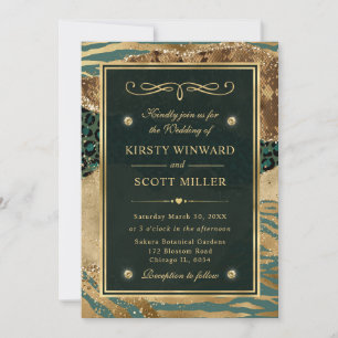 Invitation Vert Or Pailleté Mariage Agate Jungle