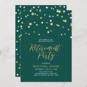 Invitation Vert & Or | Parti de retraite Hexagon Confetti (Devant / Derrière)