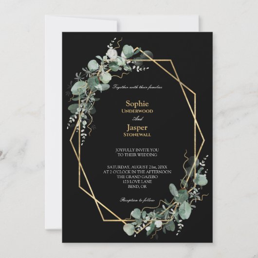 Invitation Vert Or Simple Noir Tout en un Mariage (Devant)