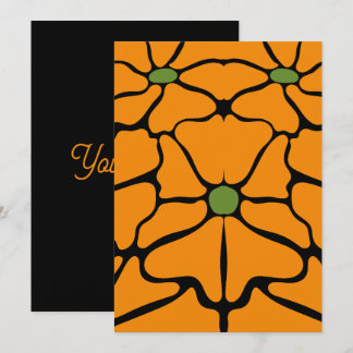 Invitation Vert & Orange Floral Abstrait Moderne