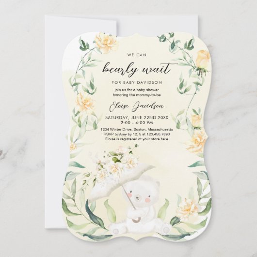Invitation Vert Ours Genre Neutre Baby shower Jaune I (Devant)