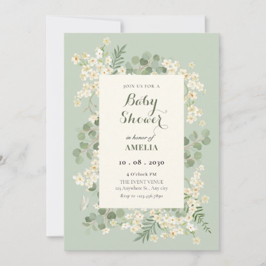 Invitation Vert pastel floral  (Devant)