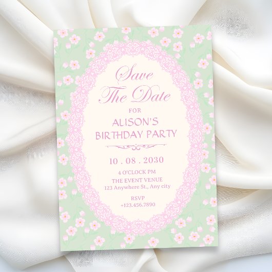 Invitation Vert pastel rose floral