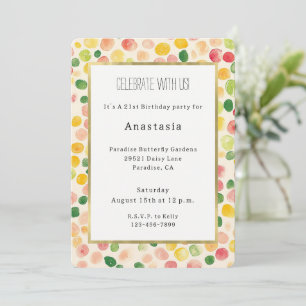Invitation Vert Pêche Rose Rouge Jaune Fruité Anniversaire