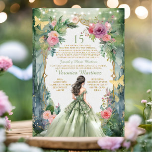 Invitation Vert Princesse Sage de la Forêt Espagnol 15 Mis Qu