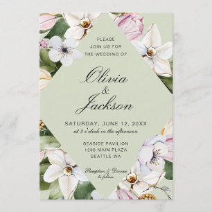 Invitation Vert printemps Mariage floral rose Tulip Daffodi