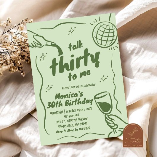 Invitation Vert Rétro Anniversaire 30 Ans Disco Talk Thirty