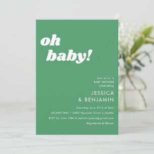 Invitation Vert Retro Gras Oh Baby Shower Amusant et Ludique