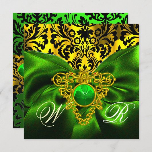 INVITATION VERT RIBBON OR CELTIC COEUR DOMMASQUE MONOGRAPHE (Devant / Derrière)