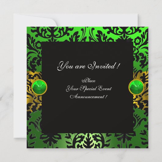 INVITATION VERT RIBBON OR CELTIC COEUR DOMMASQUE MONOGRAPHE (Dos)