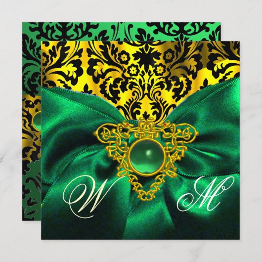 INVITATION VERT RIBBON OR CELTIC COEUR DOMMASQUE MONOGRAPHE (Devant / Derrière)