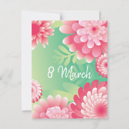 Invitation Vert rose 8 mars. Joyeuse fête des mères des femme (Devant)
