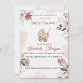 Invitation Vert rose avec fleurs Baby shower de jardin (Devant)