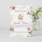 Invitation Vert rose avec fleurs Baby shower de jardin (Debout devant)