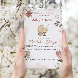 Invitation Vert rose avec fleurs Baby shower de jardin