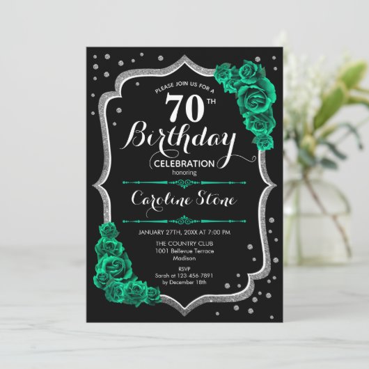 Invitation Vert Rose Black Silver 70e anniversaire (Debout devant)