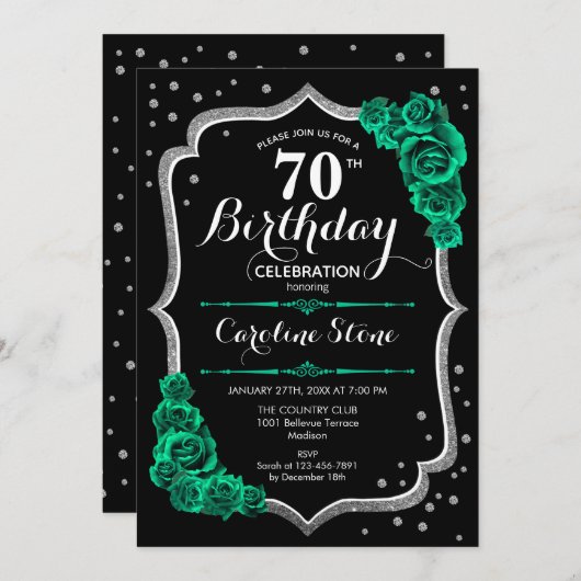 Invitation Vert Rose Black Silver 70e anniversaire (Devant / Derrière)