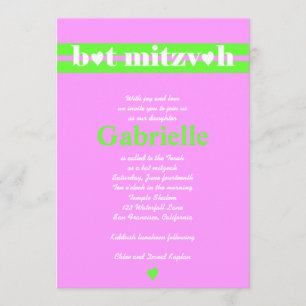 Invitation Vert rose de Gabrielle d'invitation de bat mitzvah