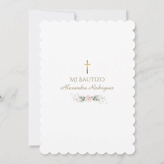 Invitation Vert rose Floral espagnol Mi Bautizo Baptism (Dos)