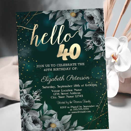 Invitation Vert Rose foncé 40e anniversaire