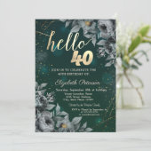 Invitation Vert Rose foncé 40e anniversaire (Debout devant)