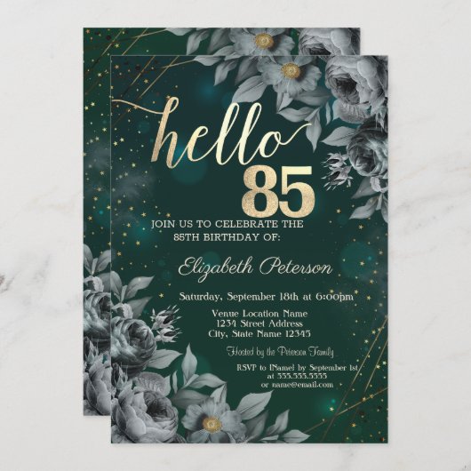 Invitation Vert Rose foncé 85e anniversaire (Devant / Derrière)