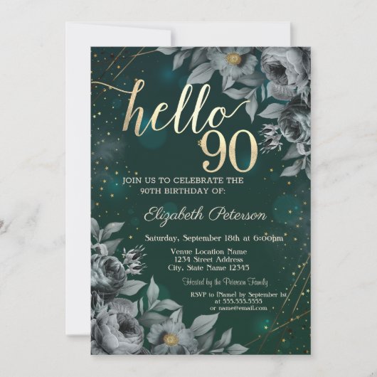 Invitation Vert Rose foncé 90e anniversaire (Devant)