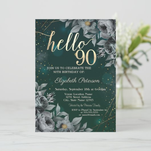 Invitation Vert Rose foncé 90e anniversaire (Debout devant)