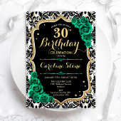 Invitation Vert Rose Gold Black Damask 30e anniversaire
