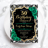 Invitation Vert Rose Gold Black Damask 50e anniversaire