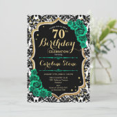 Invitation Vert Rose Gold Black Damask 70e anniversaire (Debout devant)