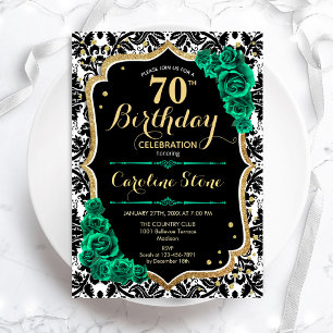 Invitation Vert Rose Gold Black Damask 70e anniversaire
