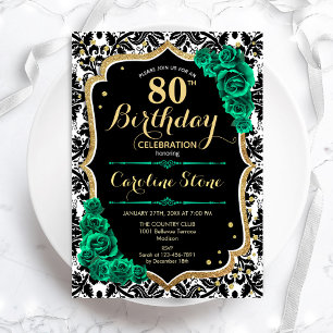 Invitation Vert Rose Gold Black Damask 80e anniversaire