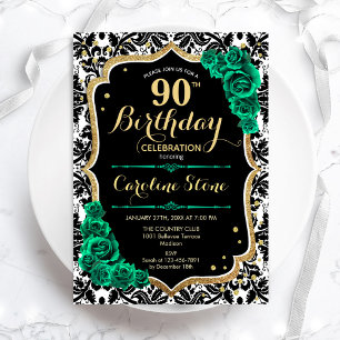 Invitation Vert Rose Gold Black Damask 90e anniversaire