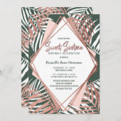 Invitation Vert Rose Gold Tropical Palm Tree Feuille Sweet 16 (Devant / Derrière)