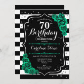 Invitation Vert Rose noir blanc rayures 70e anniversaire (Devant / Derrière)
