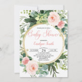 Invitation Vert rose or Aquarelle Baby shower botanique (Devant)