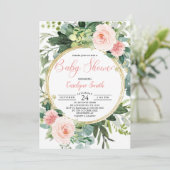 Invitation Vert rose or Aquarelle Baby shower botanique (Debout devant)