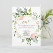 Invitation Vert rose or élégant fille 1er anniversaire (Debout devant)