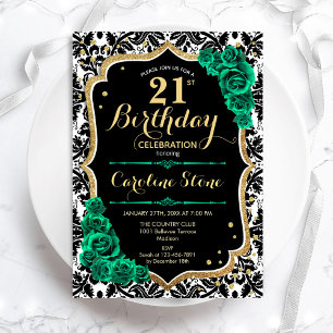 Invitation Vert Rose Or noir Damas 21e anniversaire