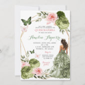 Invitation Vert rose pâle Sage Floral mexicain Quinceañera (Devant)